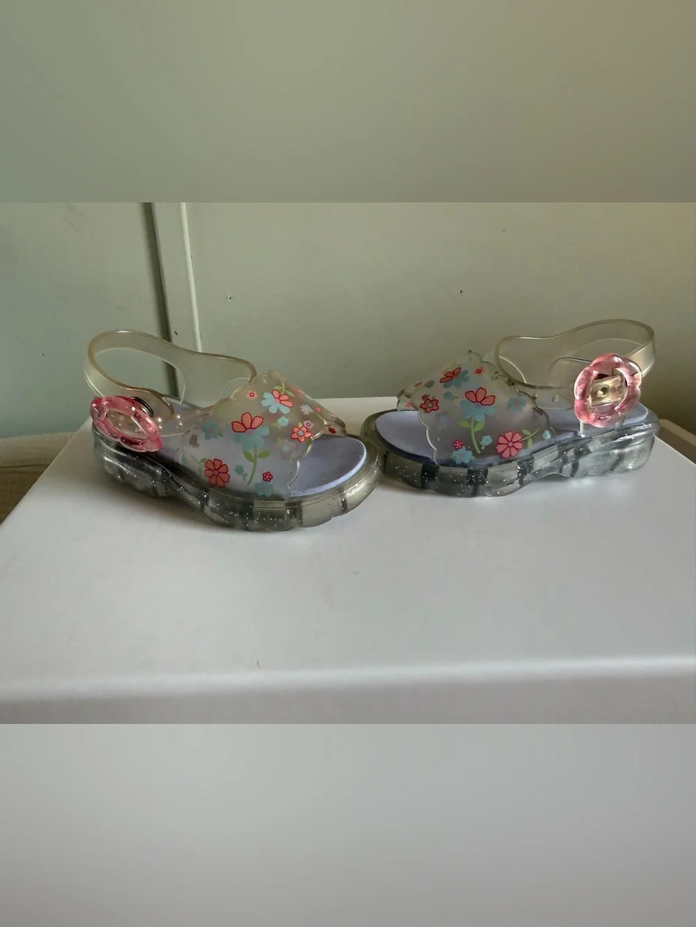 Kids Clear Floral Jelly Sandals in Pink and Purple